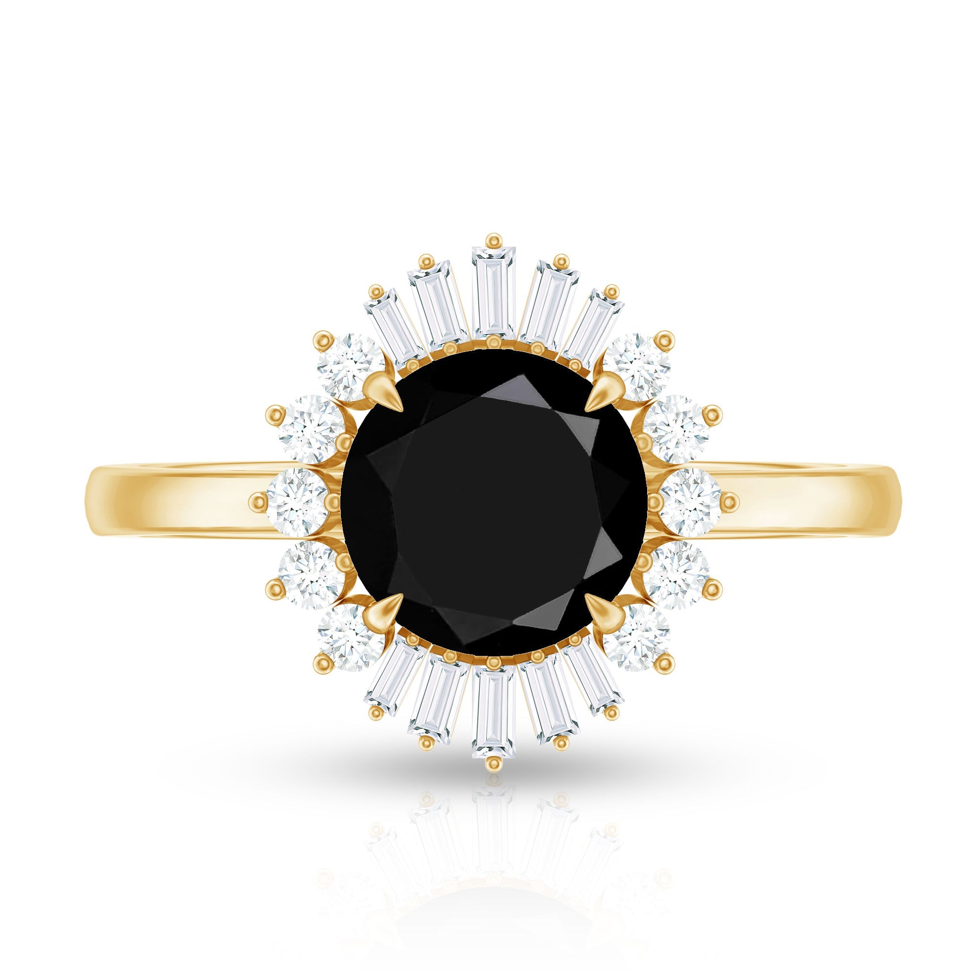 2 Carat Round Black Onyx Cocktail Ring with Diamond Halo