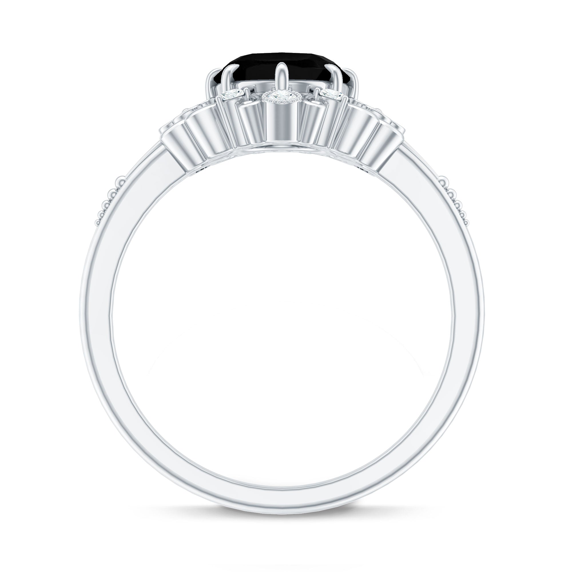 1.7 Carat Oval Cut Vintage Inspired Black Onyx Statement Ring with Diamond