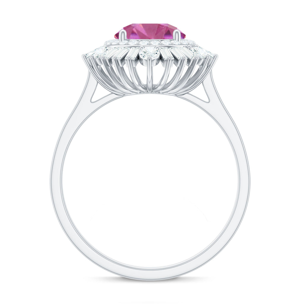 1.2 Carat Round Pink Tourmaline Cocktail Ring with Moissanite Double Halo