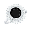 1.2 Carat Round Black Onyx Double Halo Cocktail Ring with Moissanite