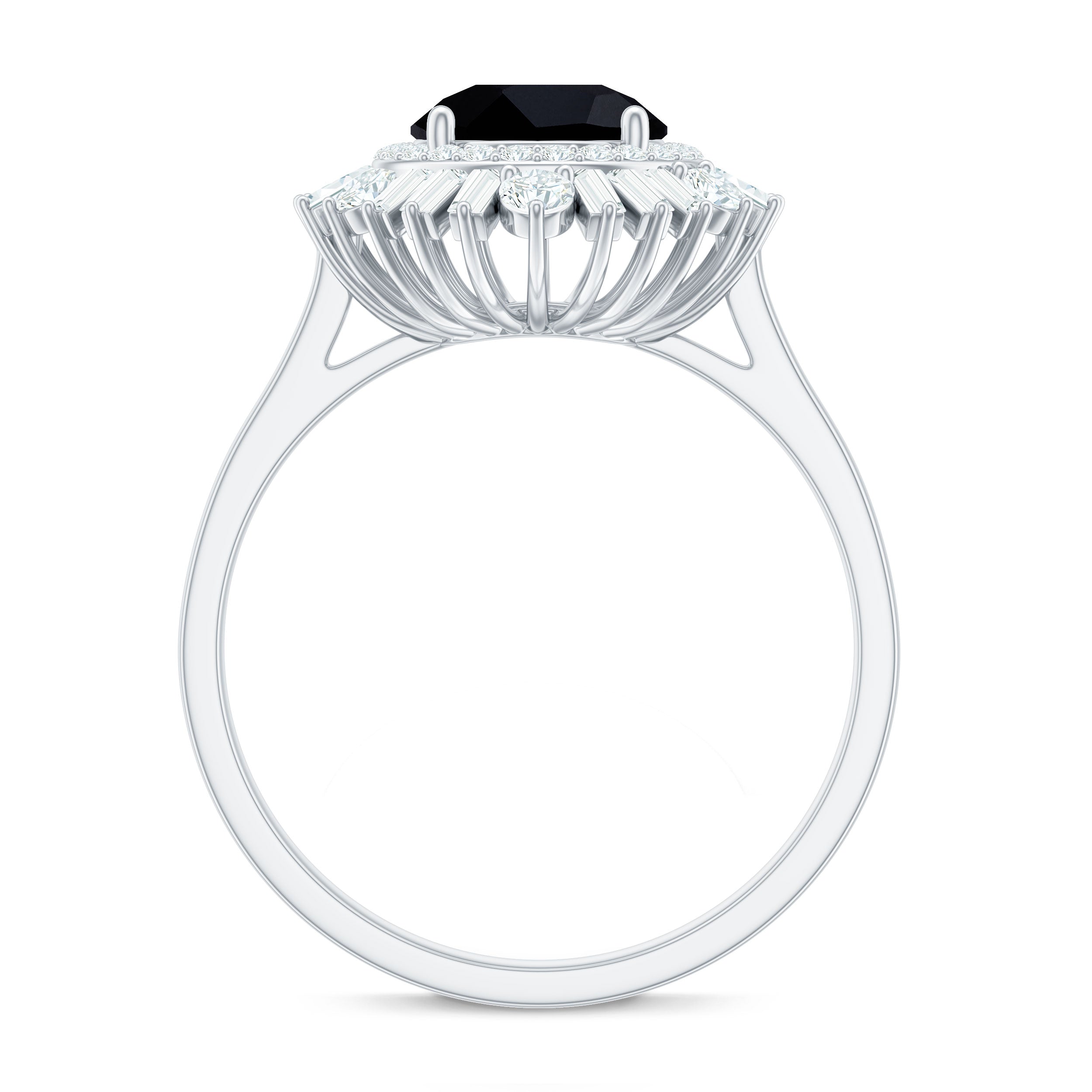 1.2 Carat Round Black Onyx Double Halo Cocktail Ring with Moissanite