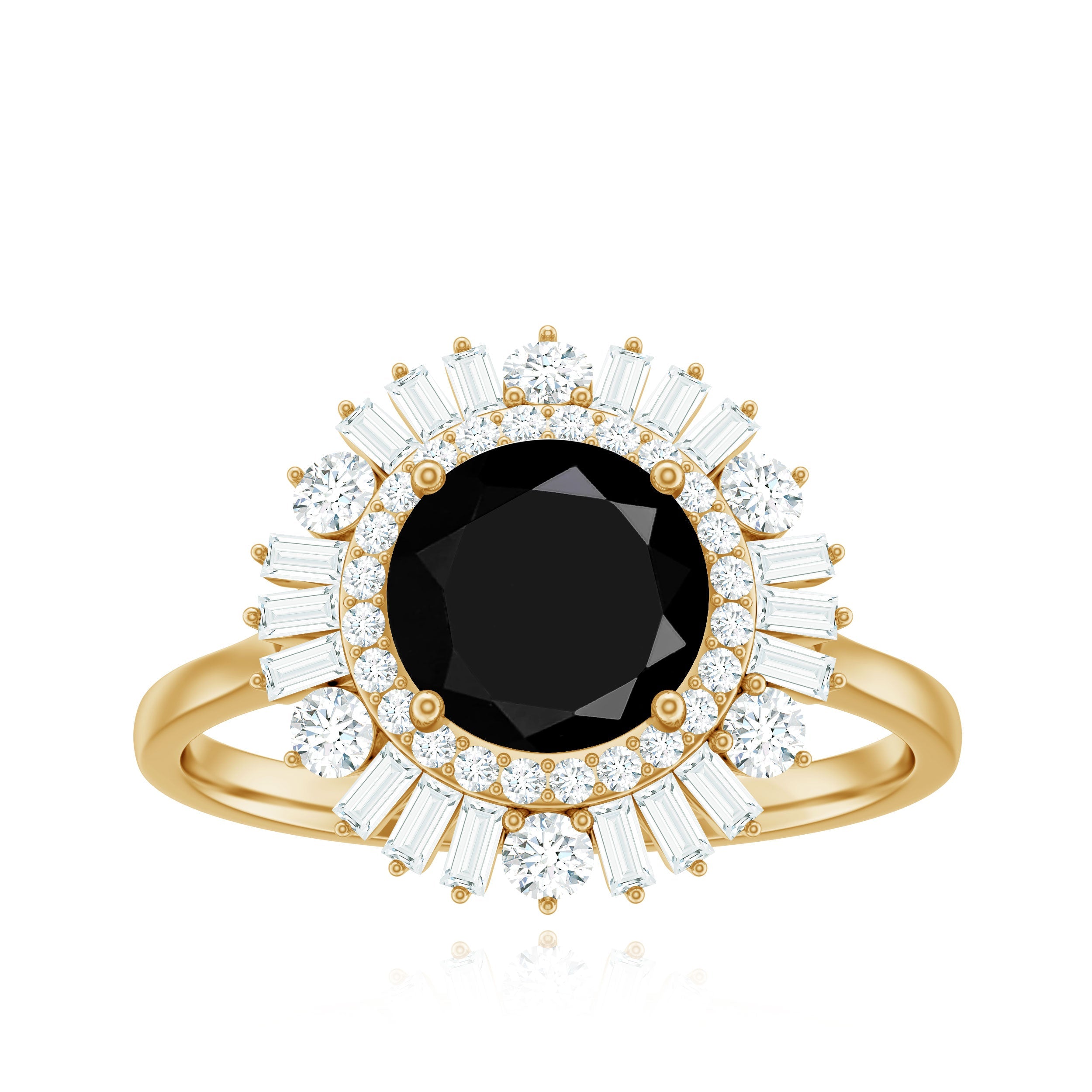 Natural 1.5 Carat Black Spinel Engagement Ring with Double Moissanite Halo