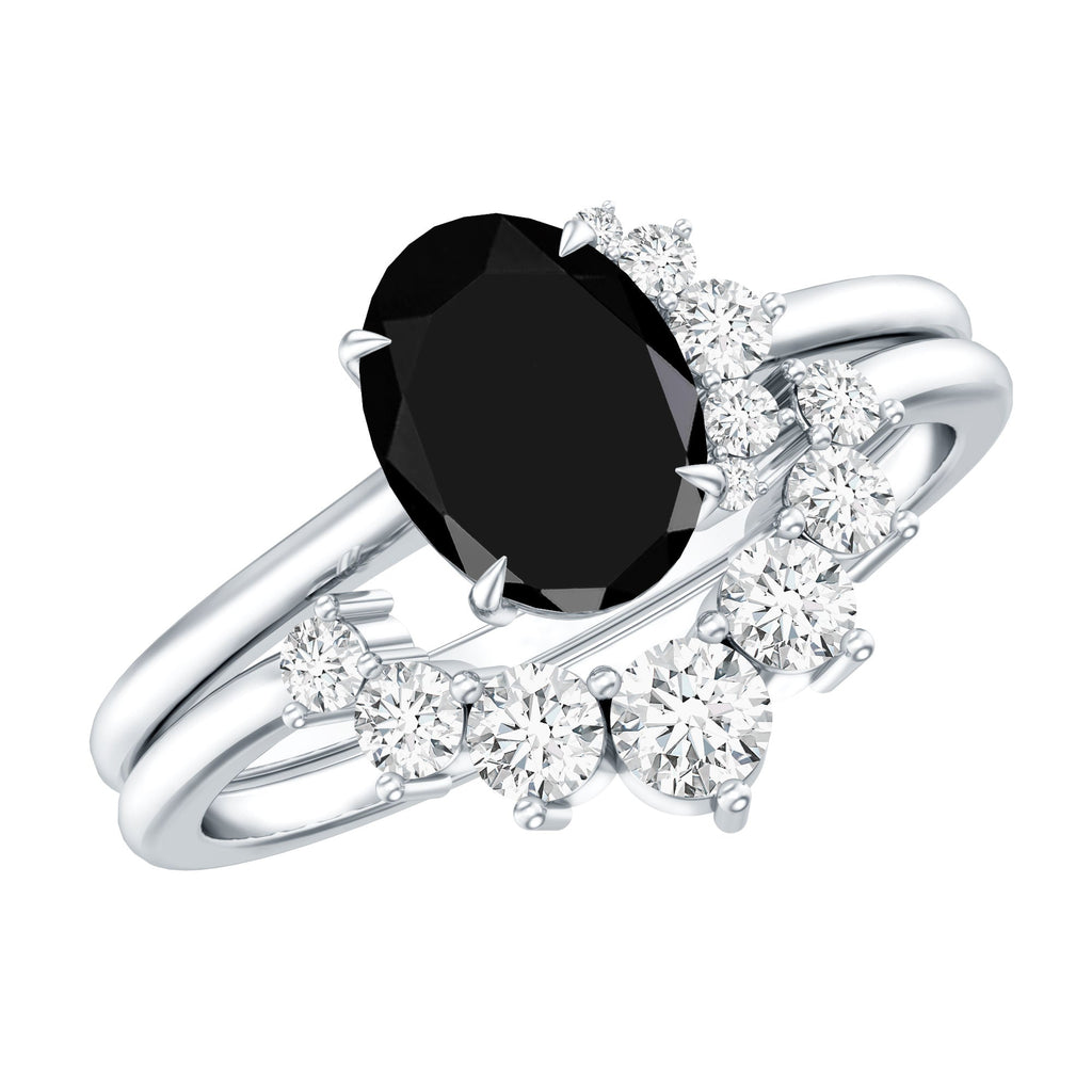 Created Black Diamond Oval Engagement Ring Set with Diamond