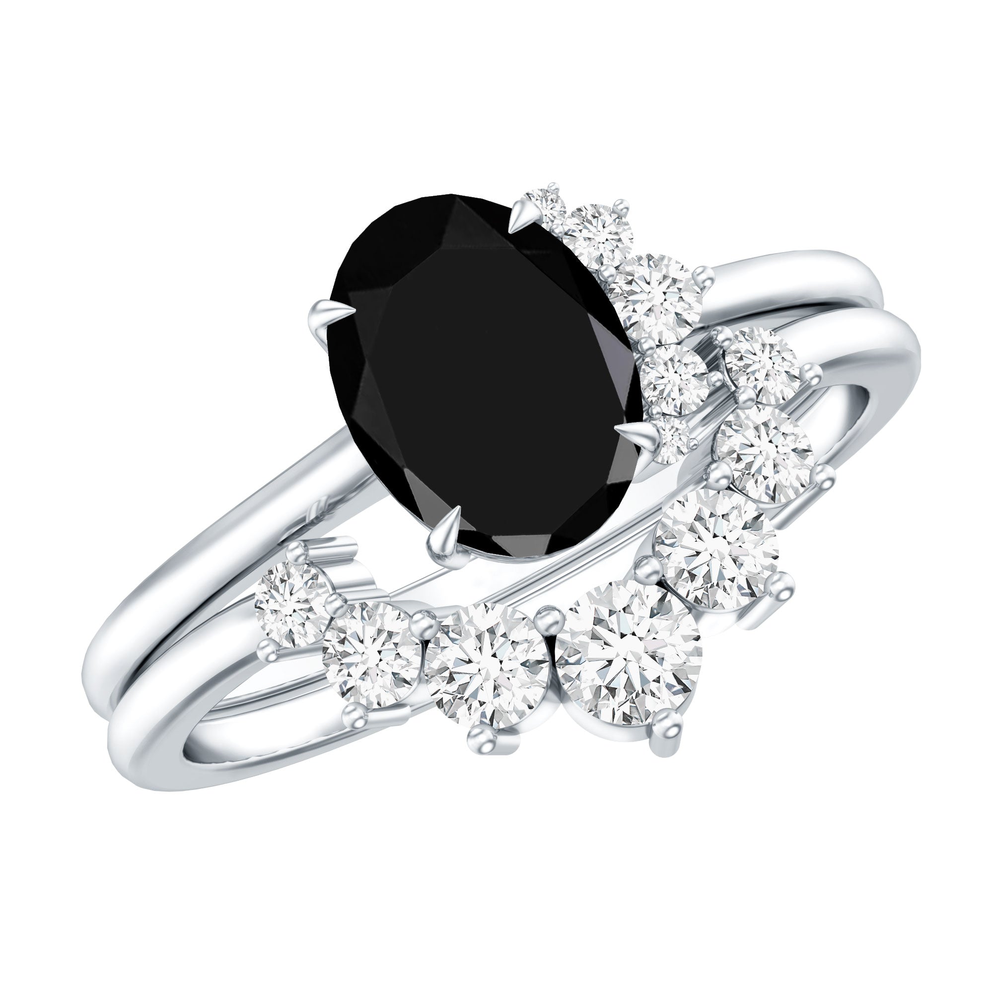 Created Black Diamond Oval Engagement Ring Set with Diamond