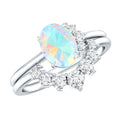 Real Ethiopian Opal Diamond Oval Engagement Ring and Wedding Band Set