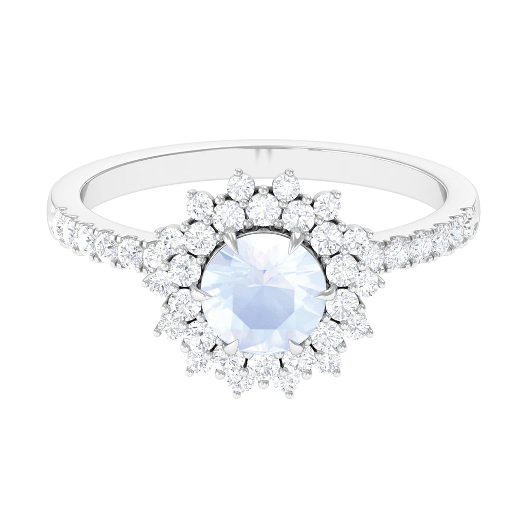 0.3 Carat Round Moonstone Statement Engagement Ring with Moissanite