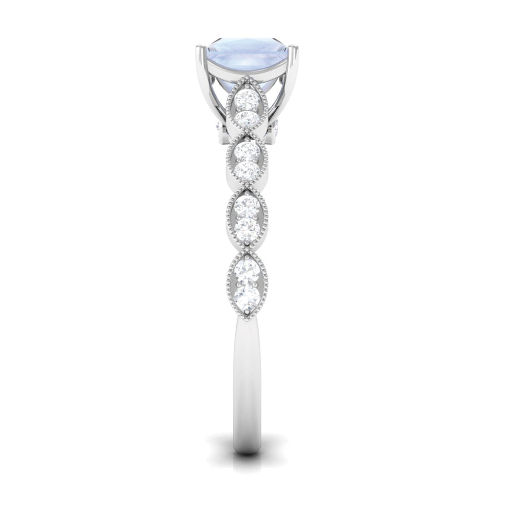 0.5 Carat Princess Cut Moonstone Solitaire Ring with Diamond Side Stones