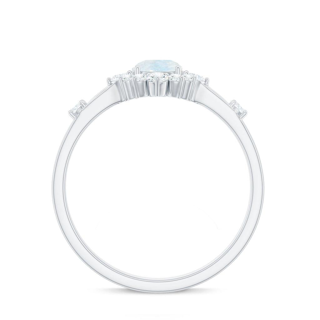 0.3 Carat Round Moonstone and Diamond Halo Engagement Ring