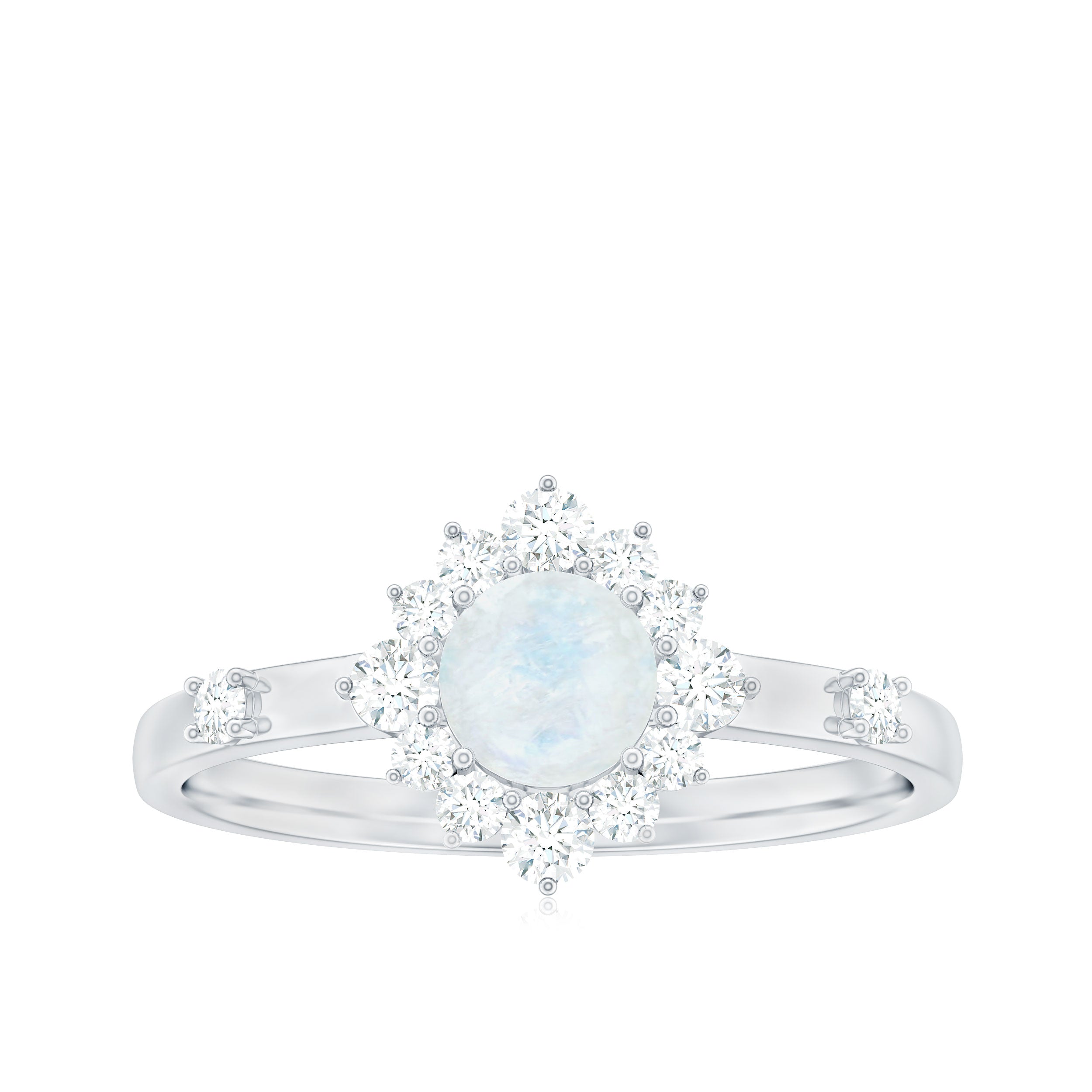 0.3 Carat Round Moonstone and Diamond Halo Engagement Ring
