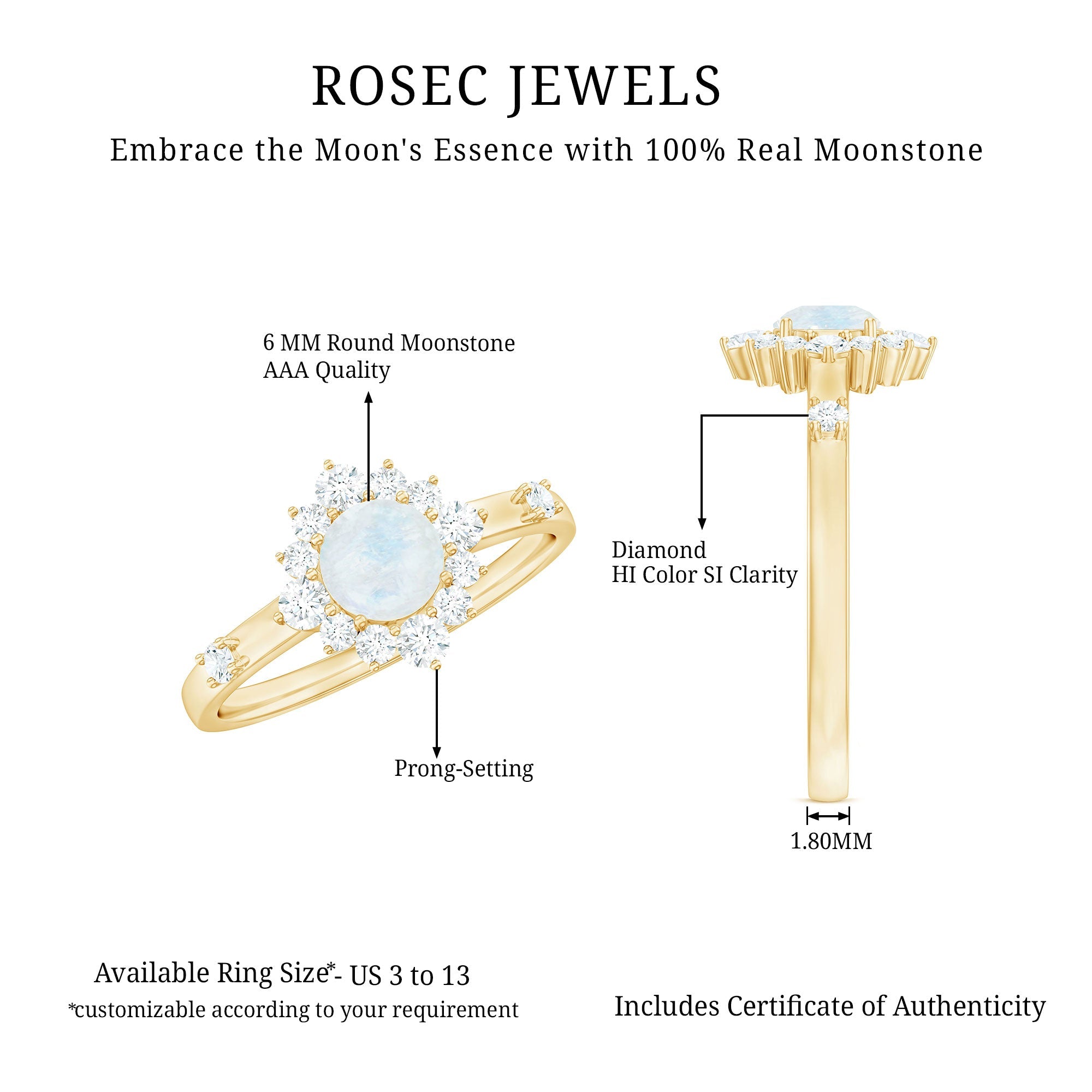 0.3 Carat Round Moonstone and Diamond Halo Engagement Ring