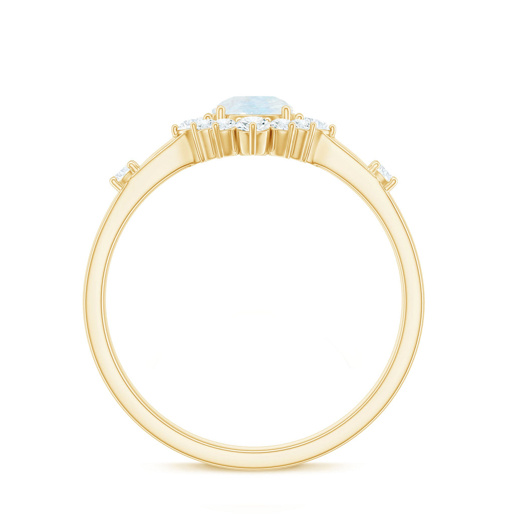 0.3 Carat Round Moonstone and Diamond Halo Engagement Ring