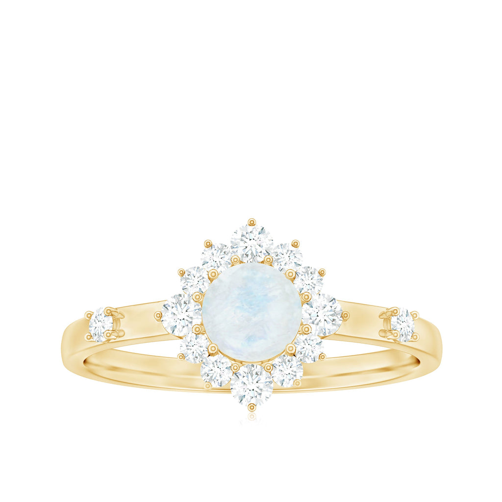 0.3 Carat Round Moonstone and Diamond Halo Engagement Ring