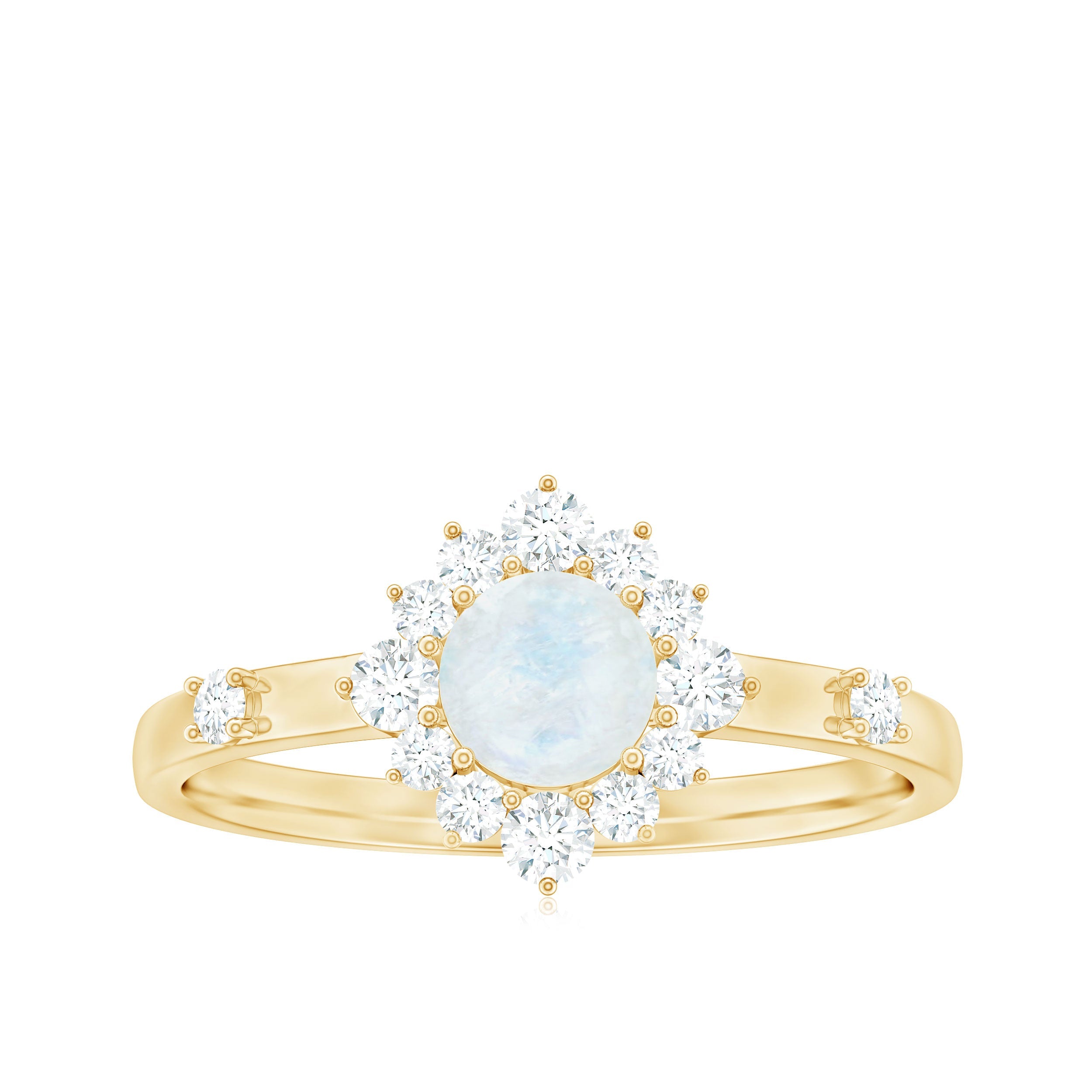 0.3 Carat Round Moonstone and Diamond Halo Engagement Ring