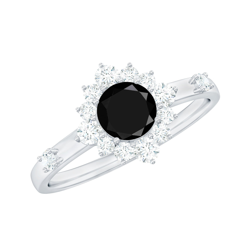 Certified Genuine 0.4 Carat Black Onyx Halo Ring with Diamond