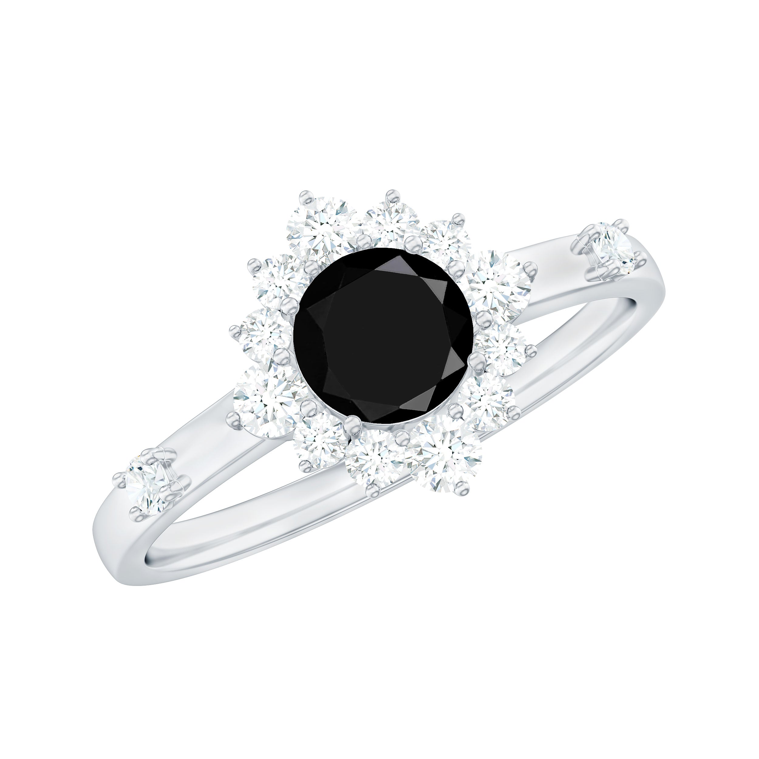 Certified Genuine 0.4 Carat Black Onyx Halo Ring with Diamond