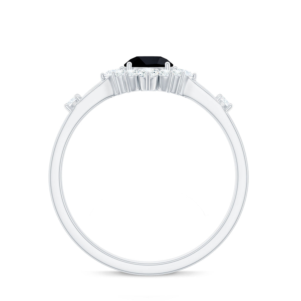 Certified Genuine 0.4 Carat Black Onyx Halo Ring with Diamond