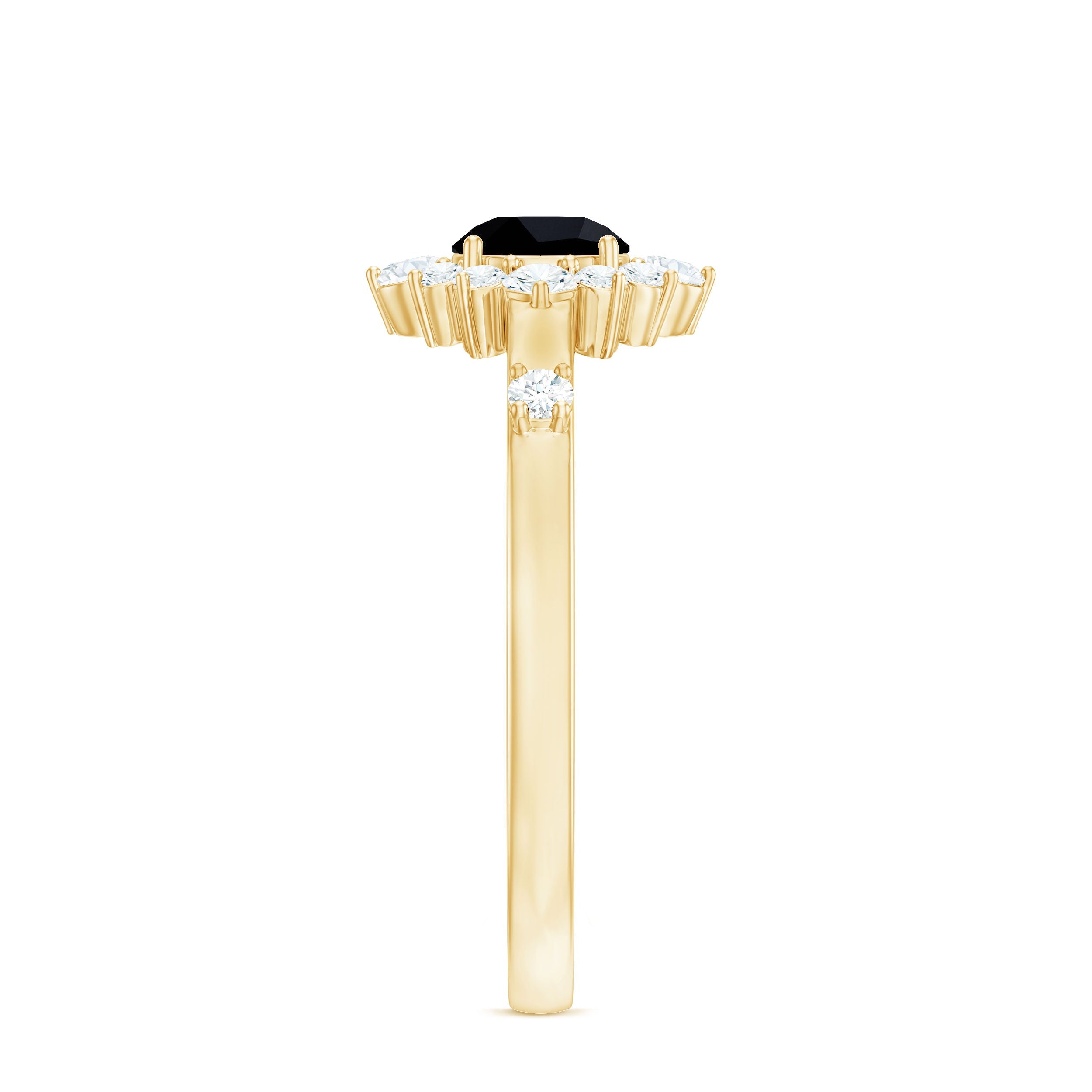 Certified Genuine 0.4 Carat Black Onyx Halo Ring with Diamond