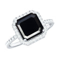 3 Carat Asscher Cut Black Onyx Halo Engagement Ring with Diamond