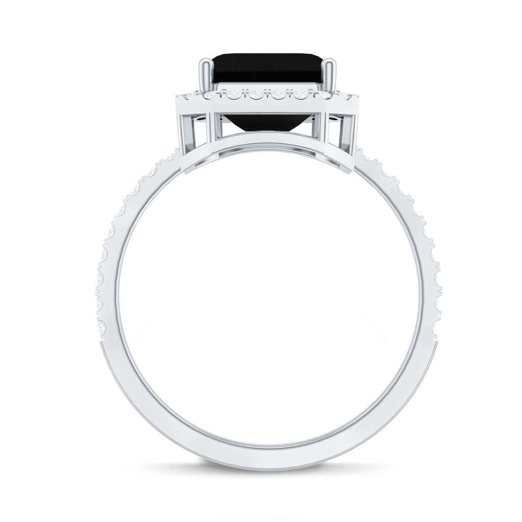 3 Carat Asscher Cut Black Onyx Halo Engagement Ring with Diamond