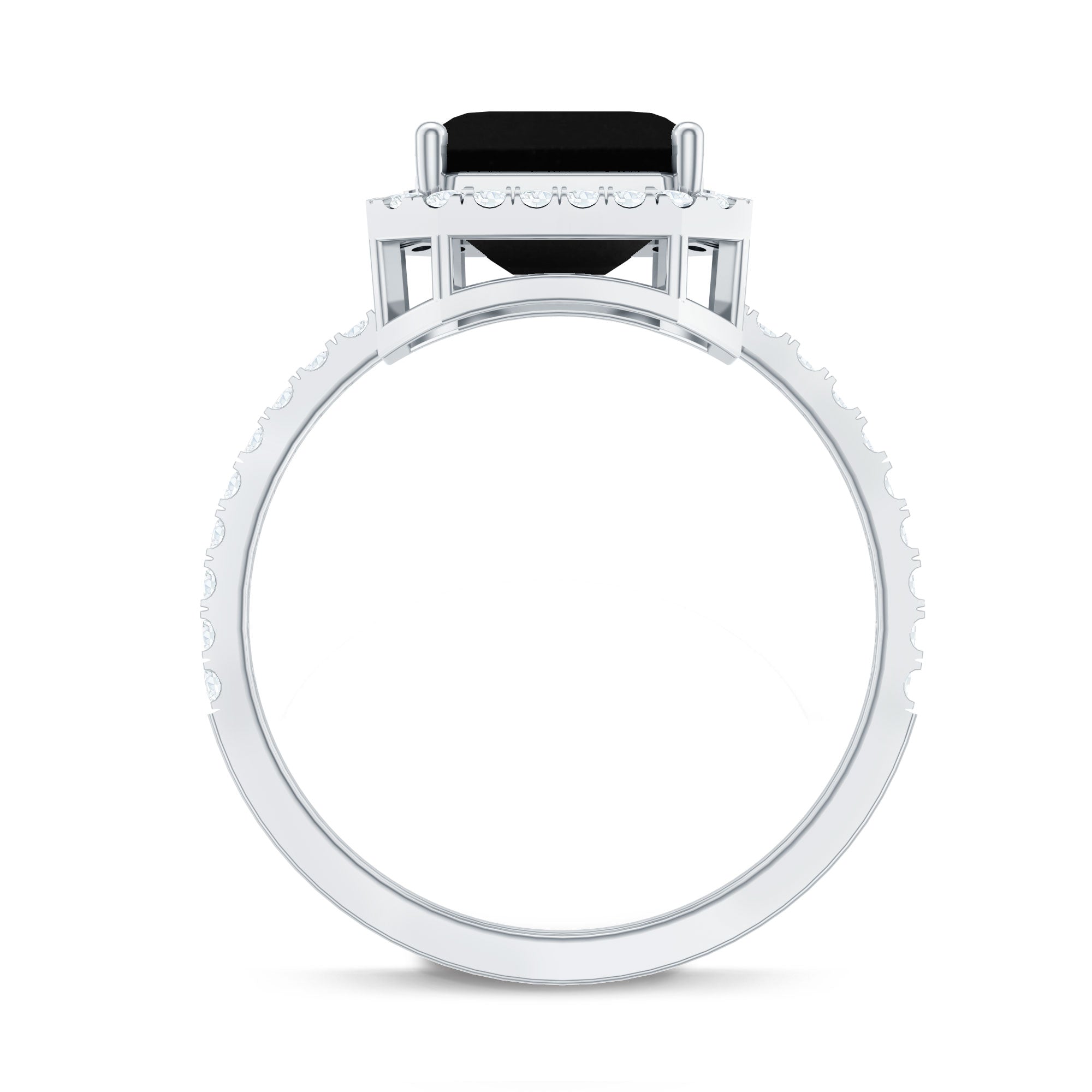 3 Carat Asscher Cut Black Onyx Halo Engagement Ring with Diamond