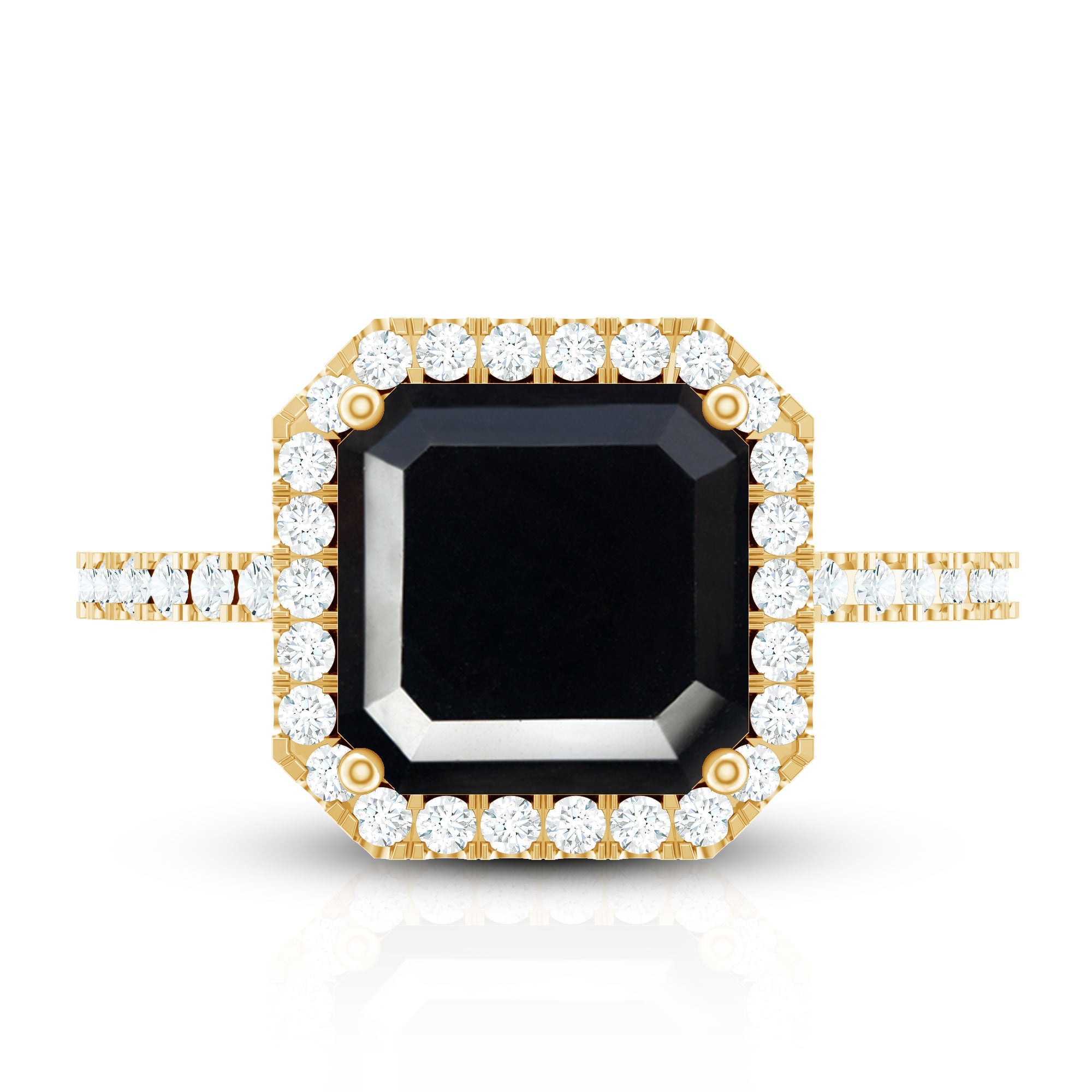 3 Carat Asscher Cut Black Onyx Halo Engagement Ring with Diamond