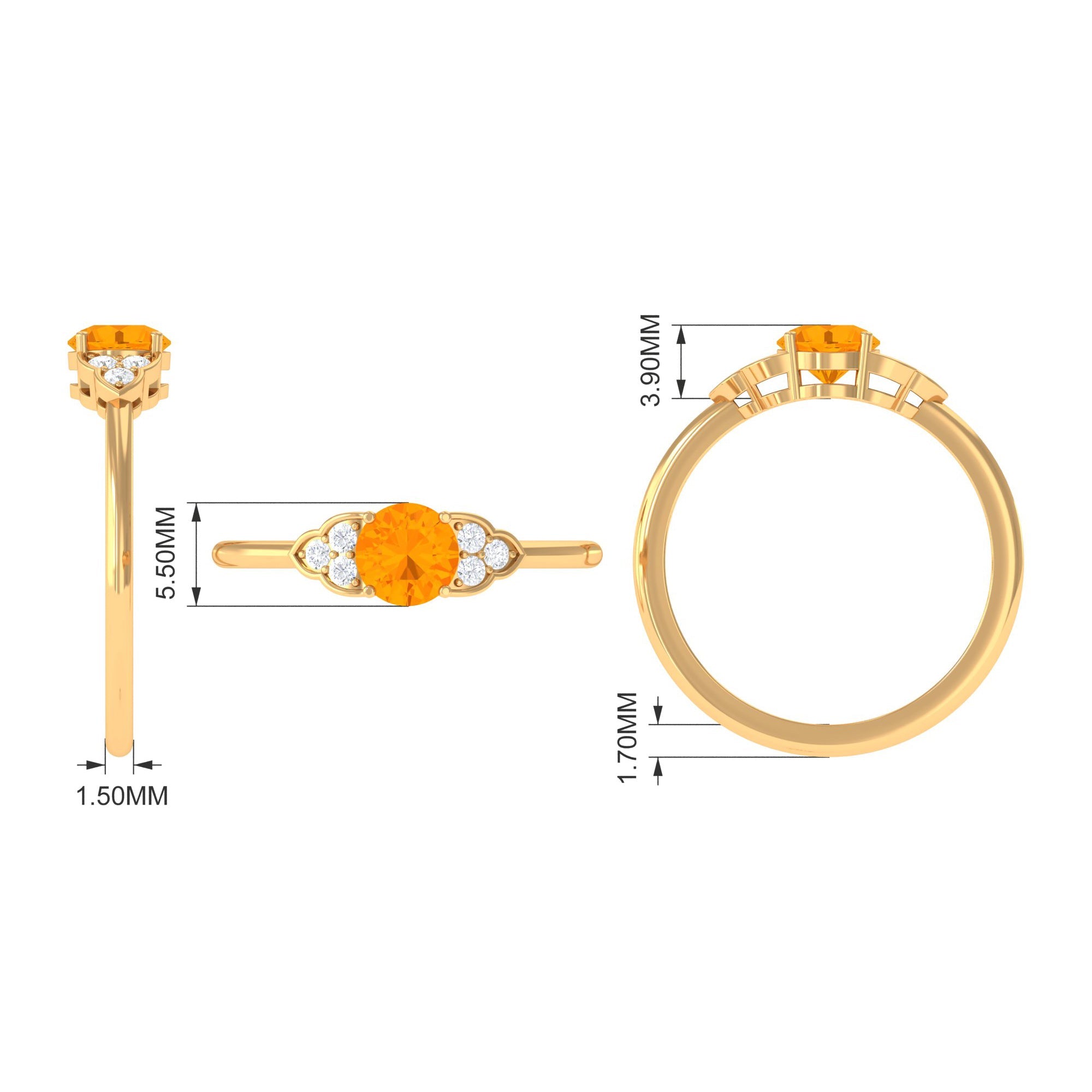 0.7 Carat Fire Opal Engagement Ring with Diamond Trio