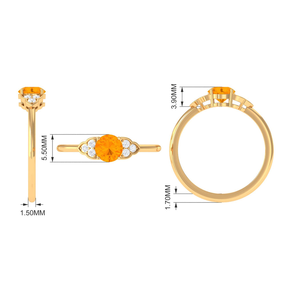 0.7 Carat Fire Opal Engagement Ring with Diamond Trio