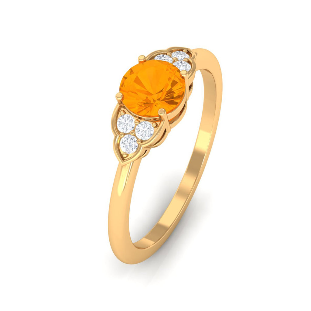 0.7 Carat Fire Opal Engagement Ring with Diamond Trio