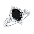 Vintage Style 1.9 Carat Lab Grown Black Diamond Oval Engagement Ring with White Diamond