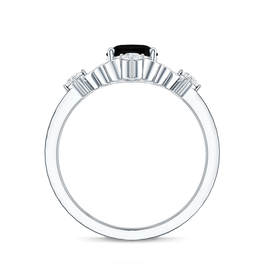 Vintage Style 1.9 Carat Lab Grown Black Diamond Oval Engagement Ring with White Diamond