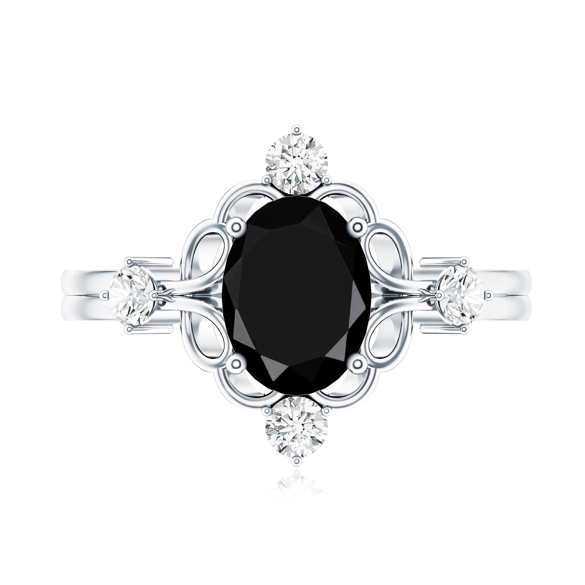 Vintage Style 1.9 Carat Lab Grown Black Diamond Oval Engagement Ring with White Diamond