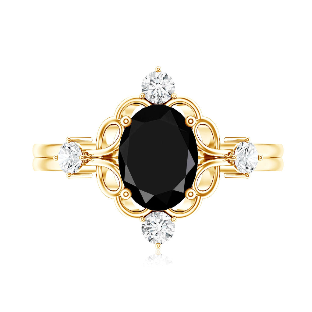 Vintage Style 1.9 Carat Lab Grown Black Diamond Oval Engagement Ring with White Diamond