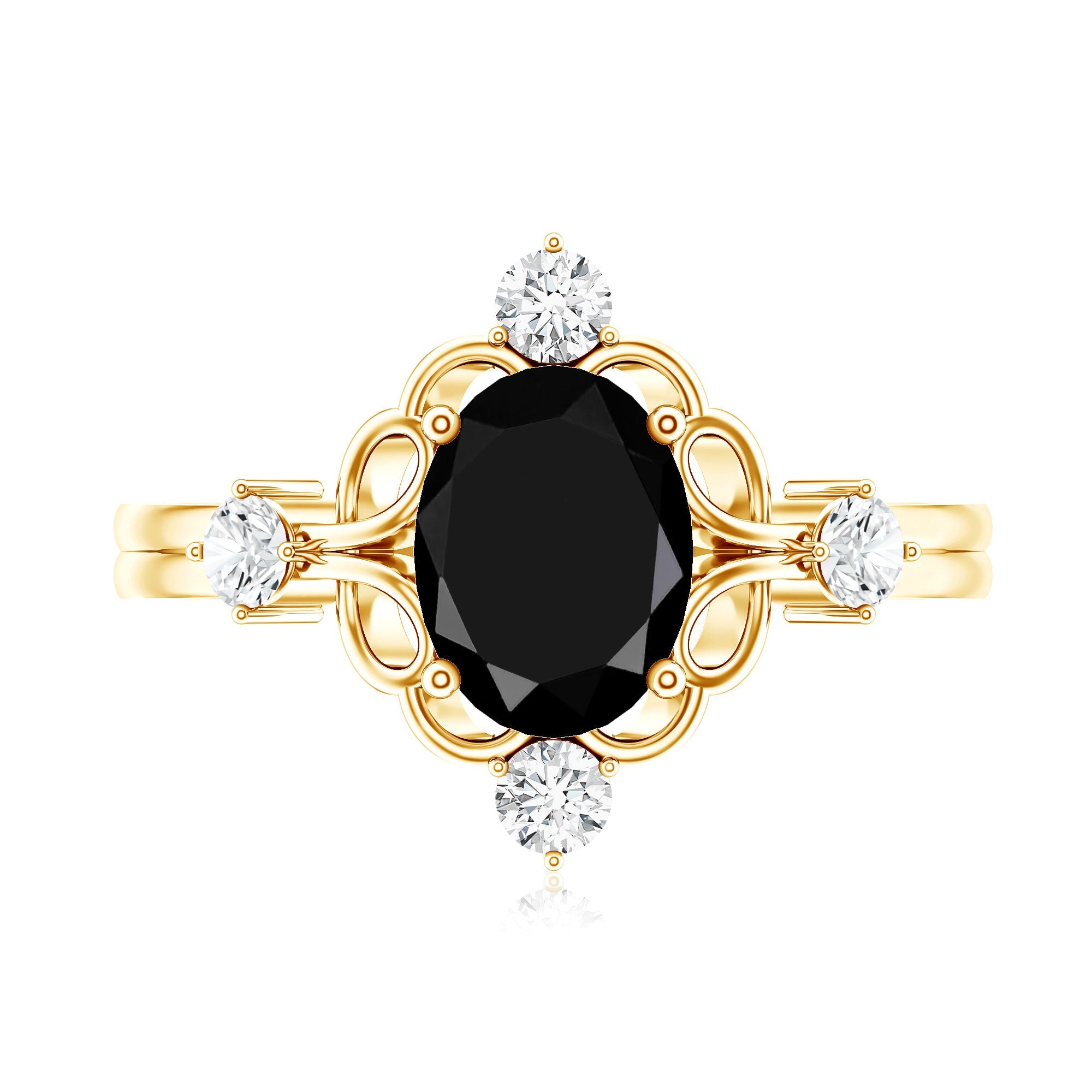 Vintage Style 1.9 Carat Lab Grown Black Diamond Oval Engagement Ring with White Diamond
