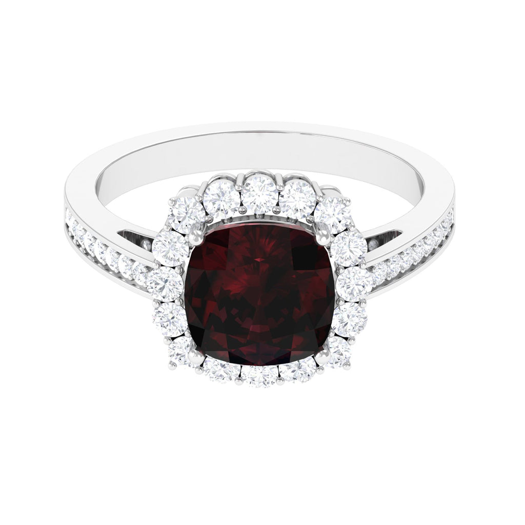 Real 3.2 Carat Garnet Cushion Cut Engagement Ring with Diamond Halo