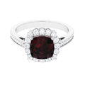 Real 3.2 Carat Garnet Cushion Cut Engagement Ring with Diamond Halo