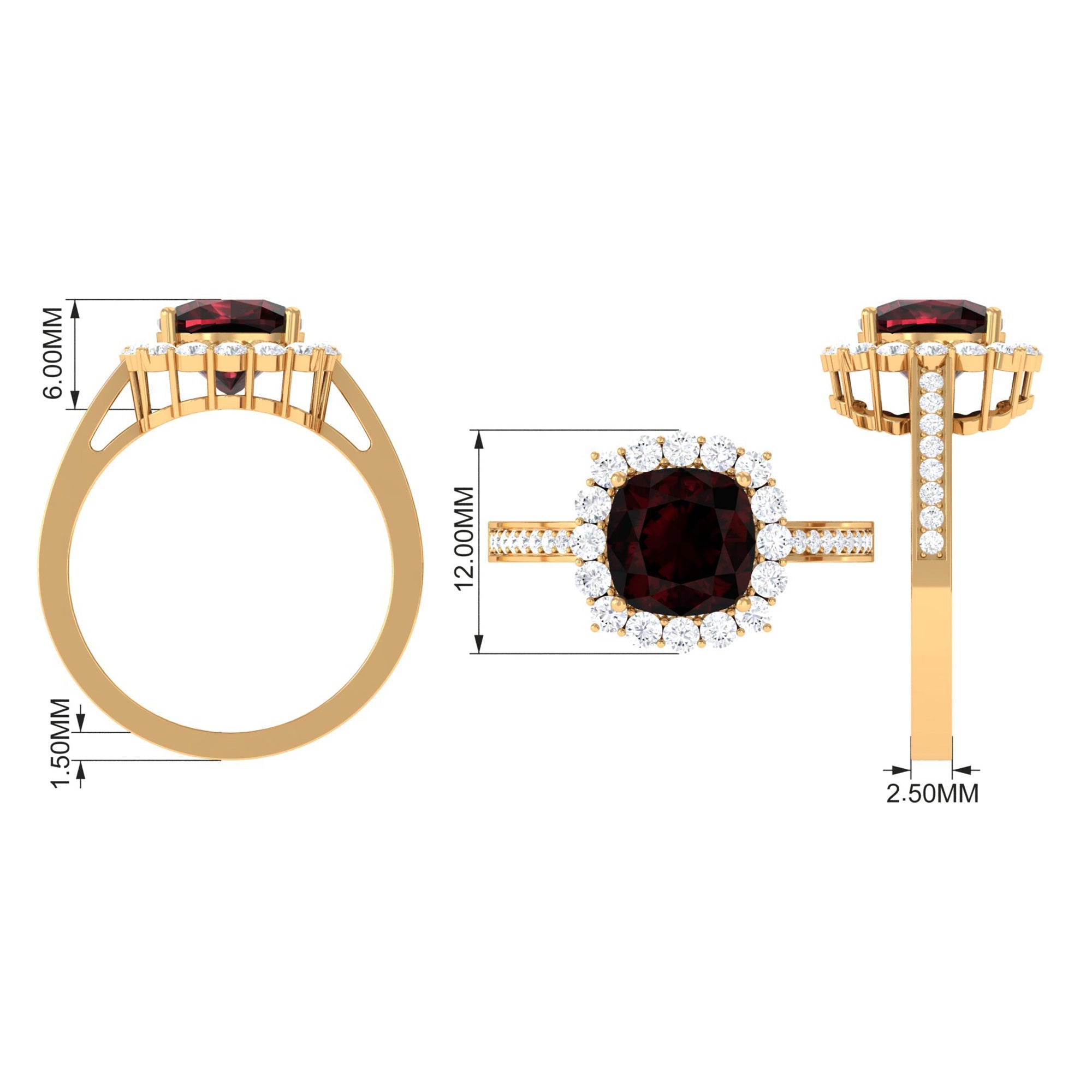 Real 3.2 Carat Garnet Cushion Cut Engagement Ring with Diamond Halo