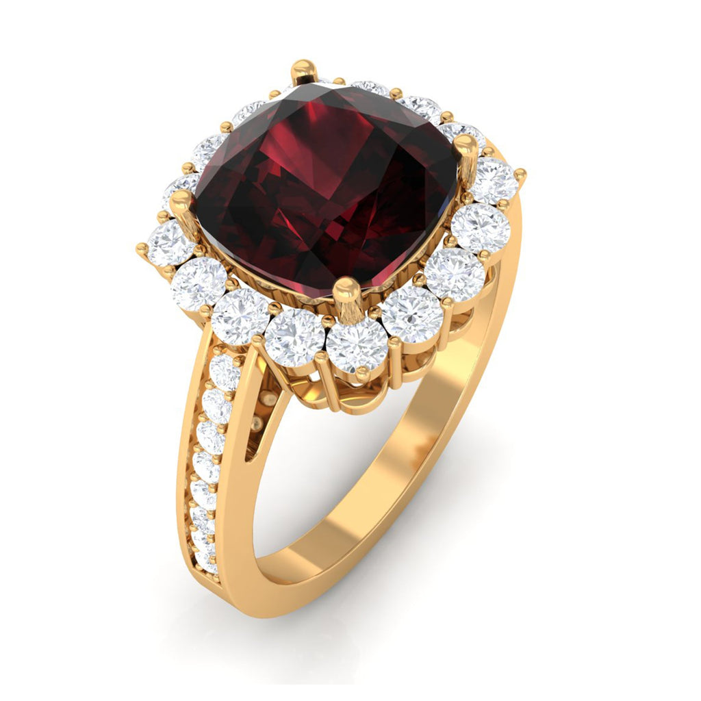 Real 3.2 Carat Garnet Cushion Cut Engagement Ring with Diamond Halo