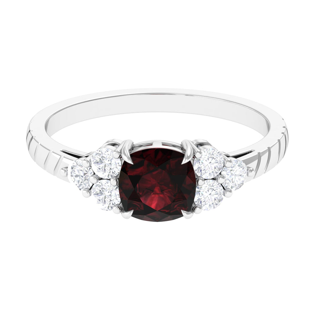 Natural 3.2 Carat Garnet Cushion Cut Engagement Ring with Diamond Trio