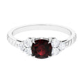 Natural 3.2 Carat Garnet Cushion Cut Engagement Ring with Diamond Trio