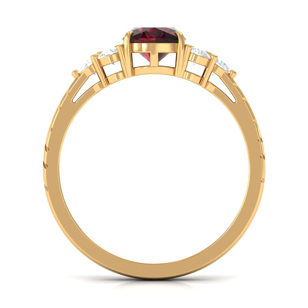 Natural 3.2 Carat Garnet Cushion Cut Engagement Ring with Diamond Trio