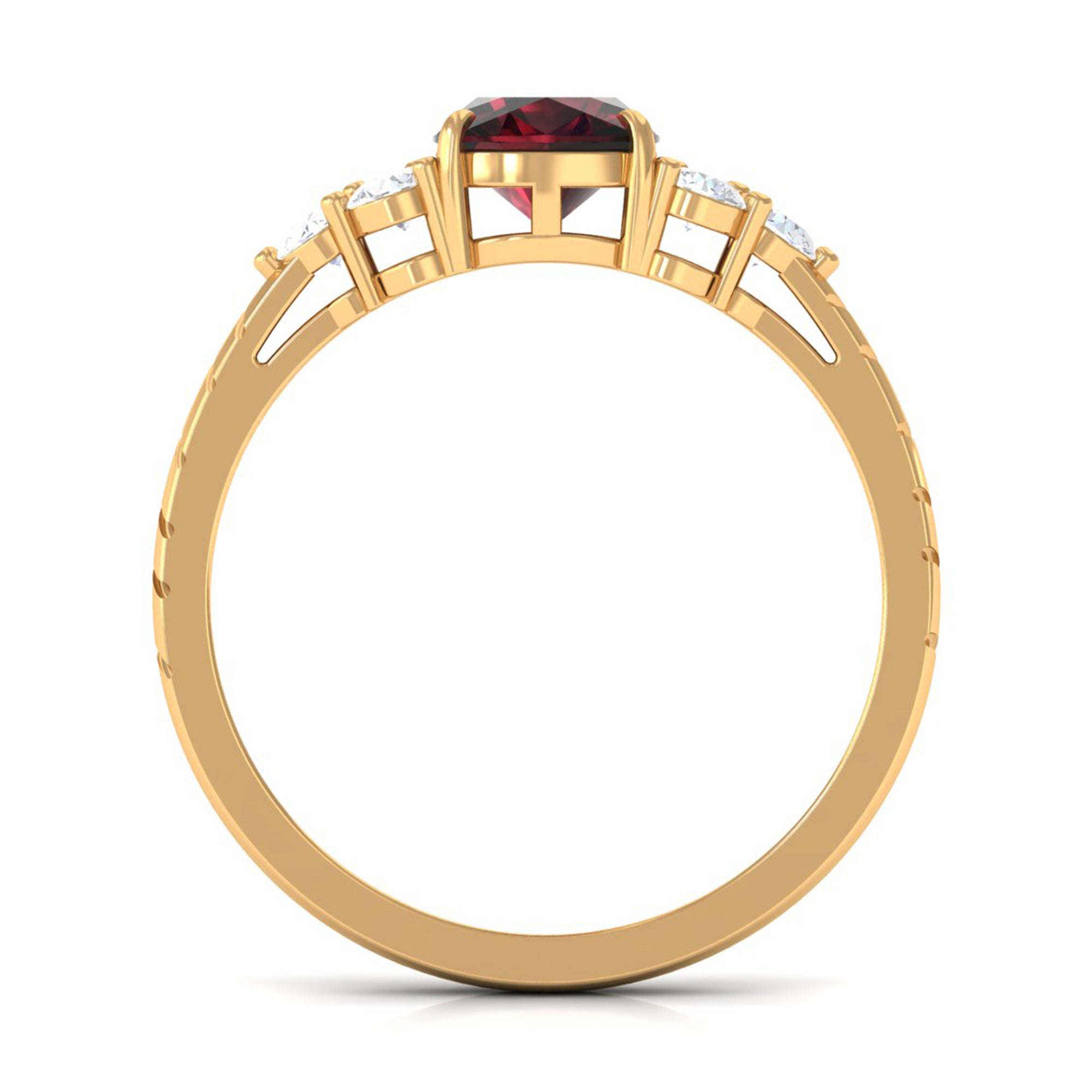 Natural 3.2 Carat Garnet Cushion Cut Engagement Ring with Diamond Trio