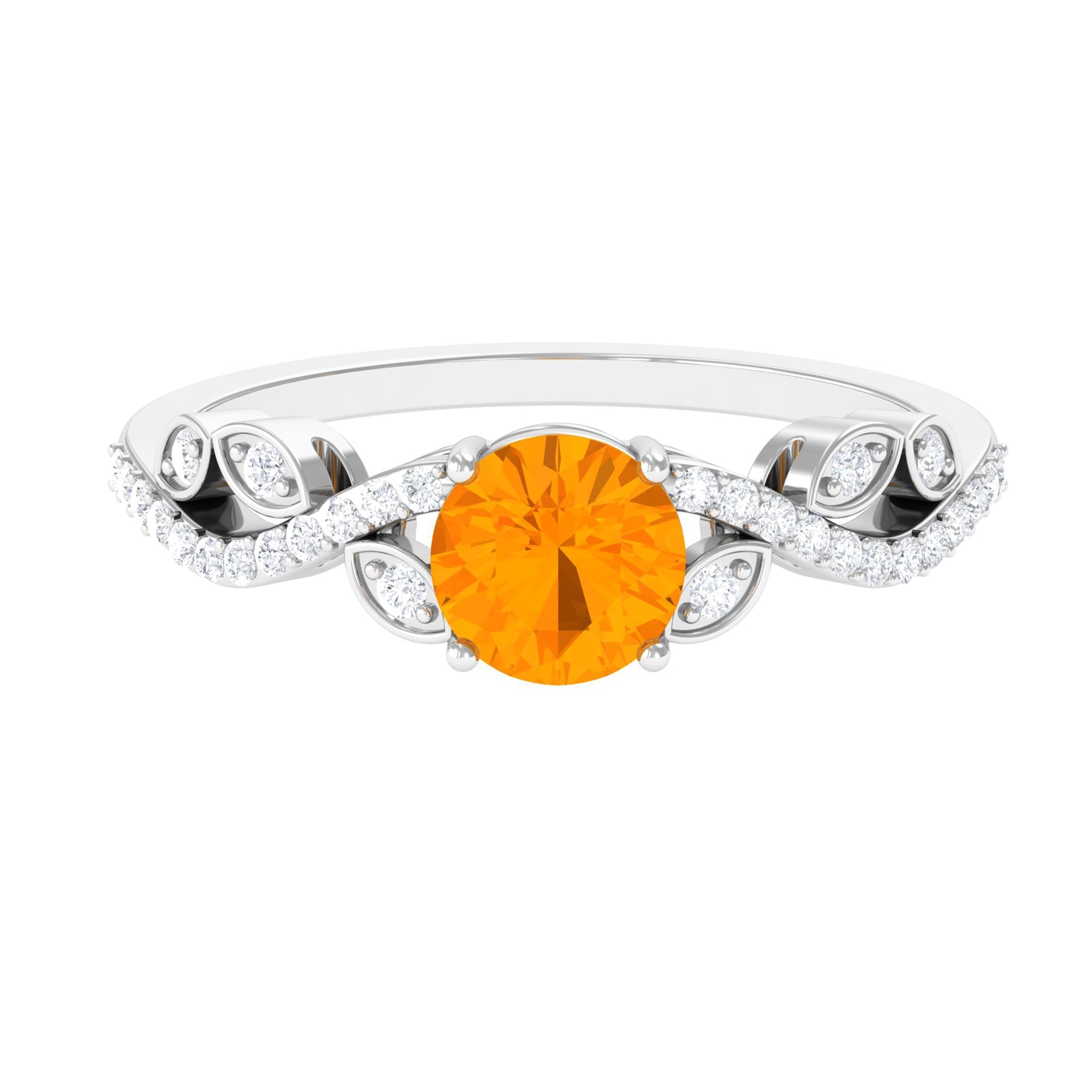 0.7 Carat Round Shape Fire Opal Designer Engagement Ring with Diamond