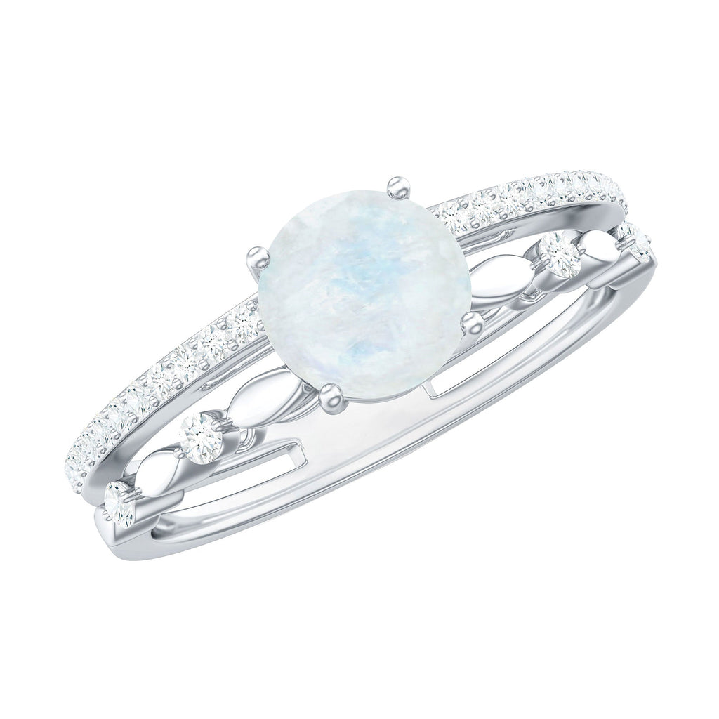 0.3 Carat Moonstone Double Band Solitaire Engagement Ring with Diamond