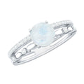 0.3 Carat Moonstone Double Band Solitaire Engagement Ring with Diamond
