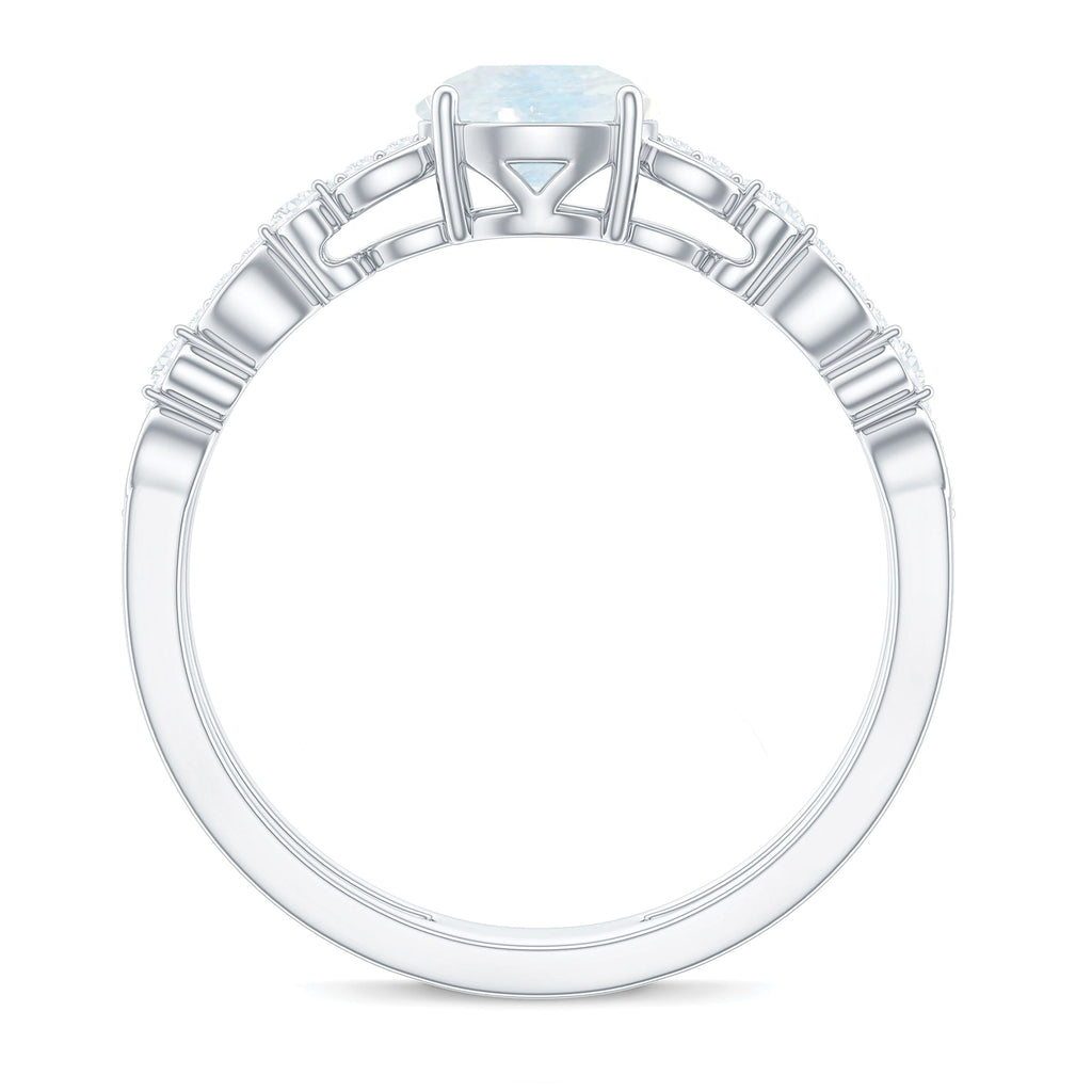 0.3 Carat Moonstone Double Band Solitaire Engagement Ring with Diamond