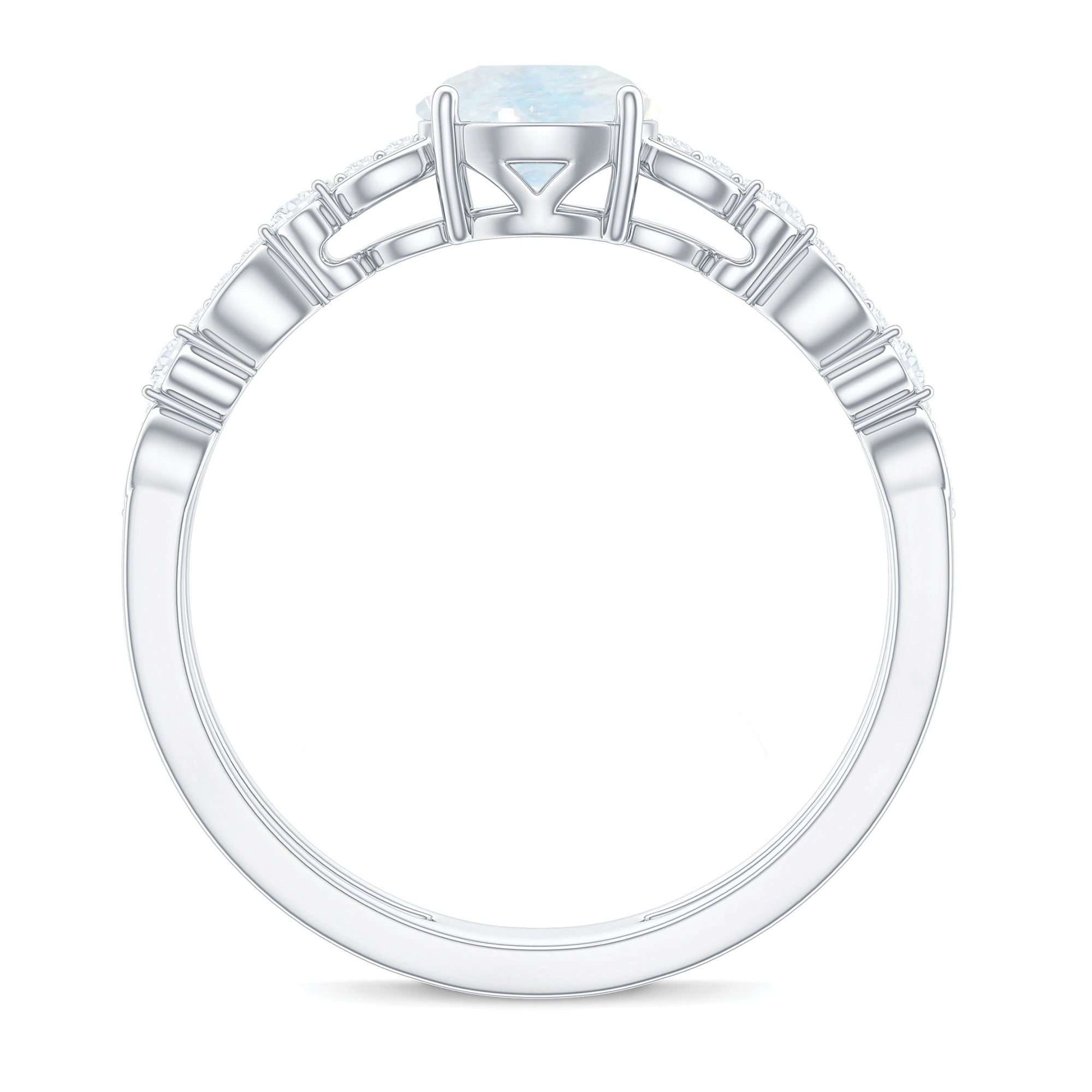 0.3 Carat Moonstone Double Band Solitaire Engagement Ring with Diamond