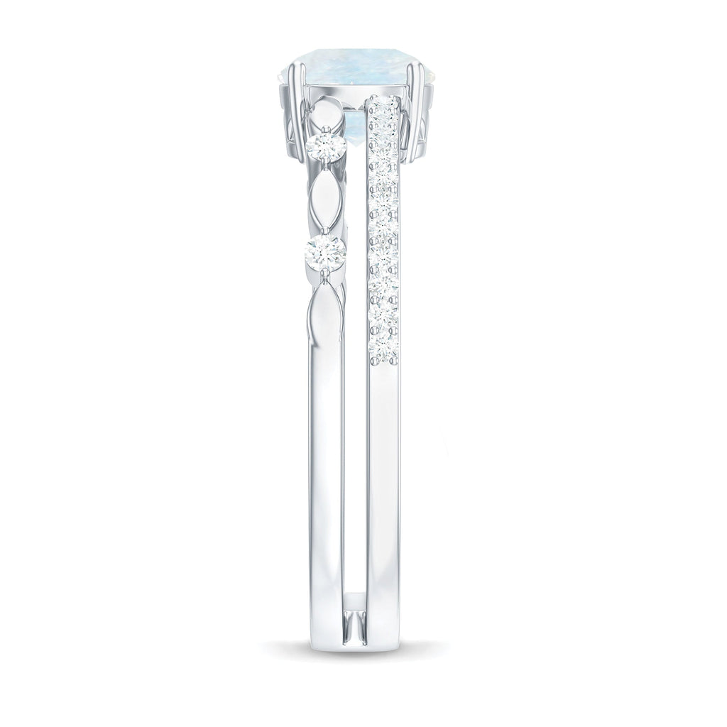0.3 Carat Moonstone Double Band Solitaire Engagement Ring with Diamond