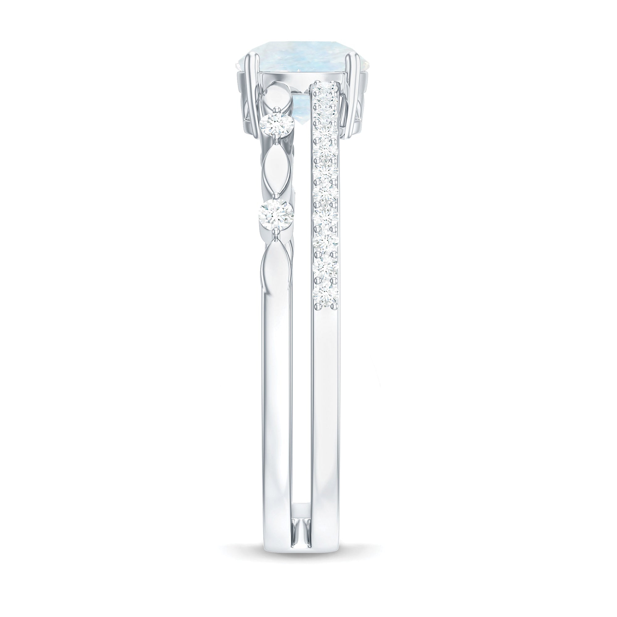 0.3 Carat Moonstone Double Band Solitaire Engagement Ring with Diamond
