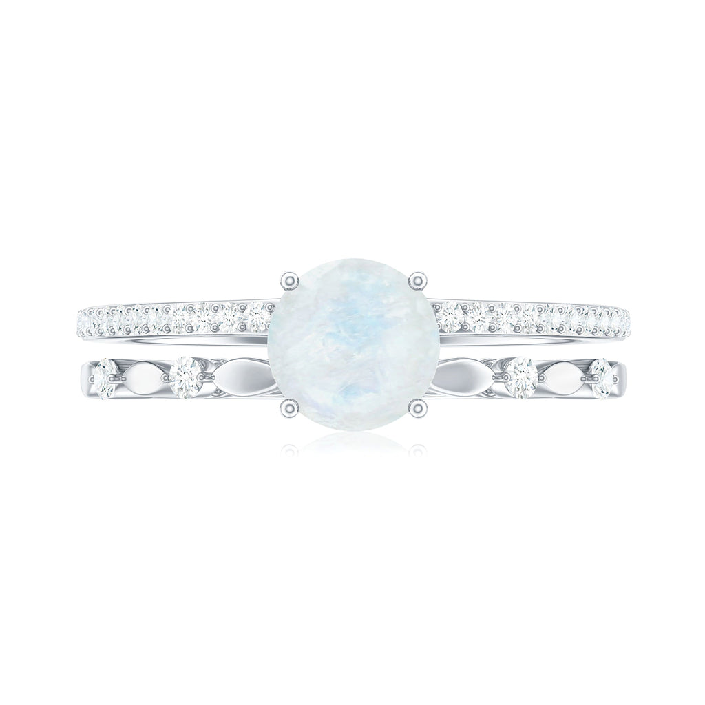 0.3 Carat Moonstone Double Band Solitaire Engagement Ring with Diamond