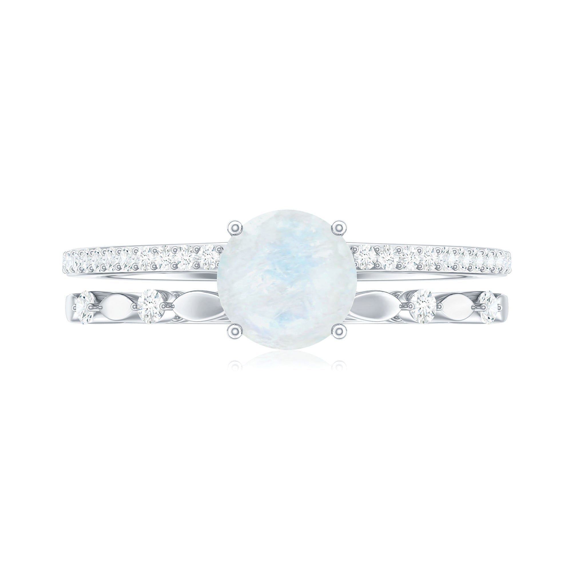 0.3 Carat Moonstone Double Band Solitaire Engagement Ring with Diamond